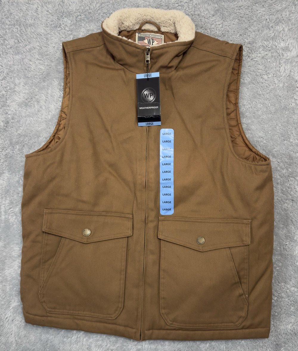 WP WEATHERPROOF Men's Workwear Vest Size Large Harvest Tan Quilted Sherpa